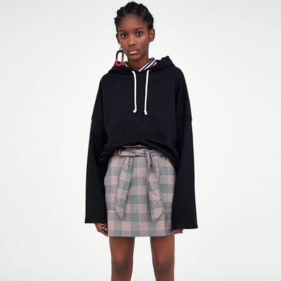 ZARA Trafaluc Plaid Paperbag Belted Mini Skirt Sz Small - Picture 2 of 6